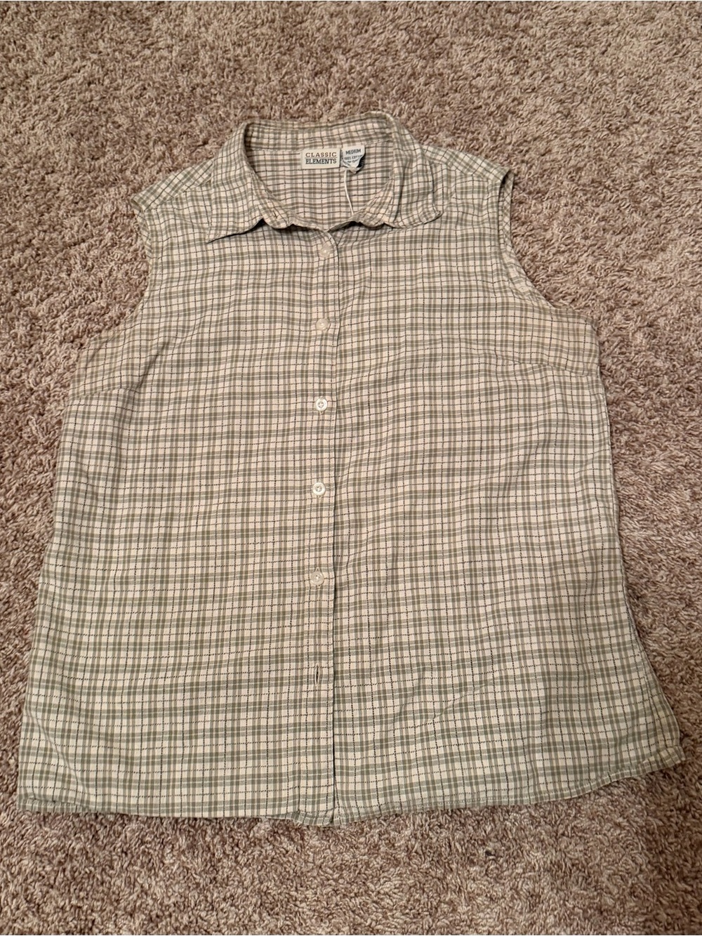 Thrifted Vintage Plaid Sleeveless Button-Front Top in Beige and Light Green